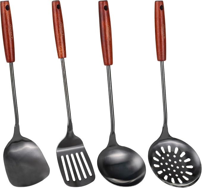 FJNATINH 17inch Wok Spatula and Ladle, Skimmer Spoon, Slotted Turner Spatula by HOMEKITCHENTOOL