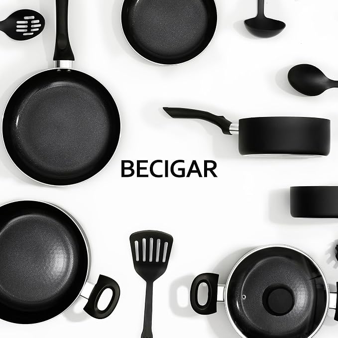 BECIGAR Black Ceramic Pots and Pans Set, Nonstick Pan Pots and Pans Set Non - Image 4