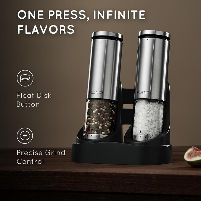 Flendy Electric Salt and Pepper Grinder Set Rechargeable, Automatic Salt and - Image 2