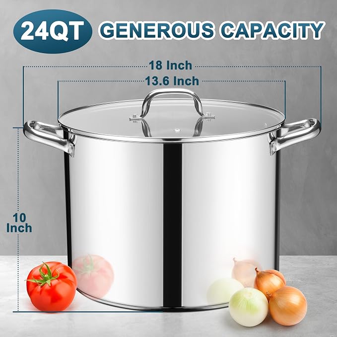 E-far 24-Quart Large Stock Pot, Stainless Steel Stockpot - Image 2