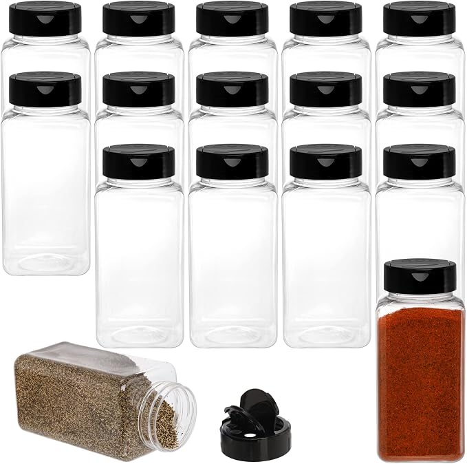 Tosnail 16 Pack 17 Fluid Oz Clear Plastic Spice Jars Spice Containers Spice by Tosnail