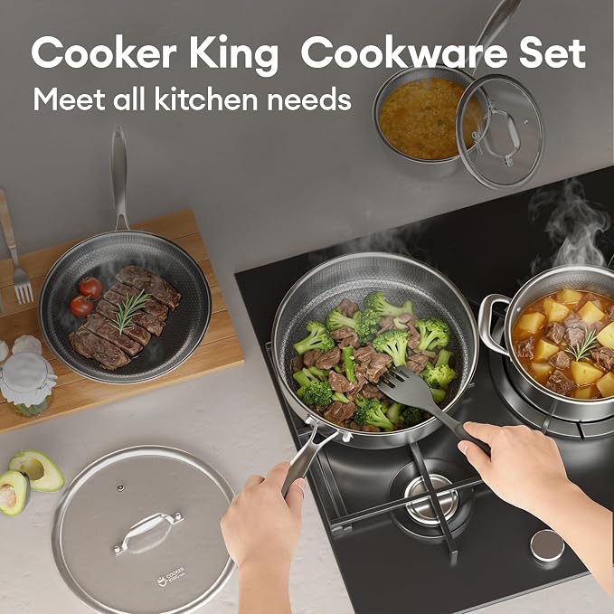 COOKER KING Stainless Steel Cookware Set, Pots and Pans Set Non Stick, Frying - Image 8