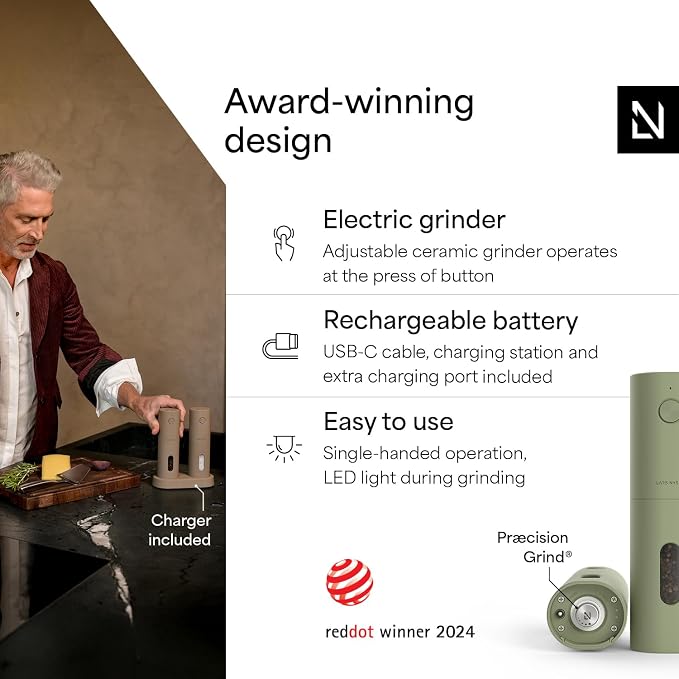 LARS NYSØM Electric Salt and Pepper Grinder Set, USB Rechargeable, Automatic - Image 2