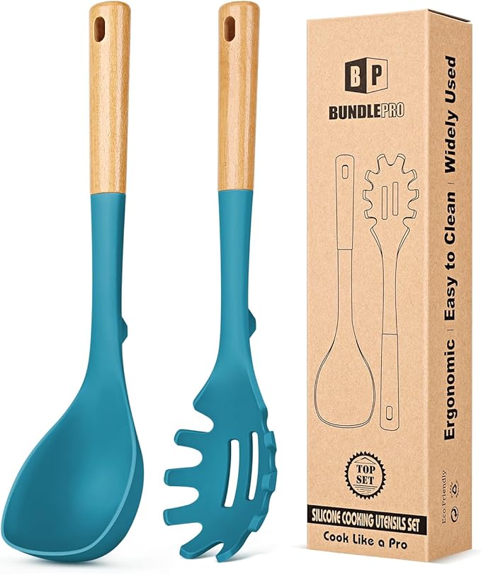 Silicone Soup Ladle and Spaghetti Spoon Set by BUNDLEPRO