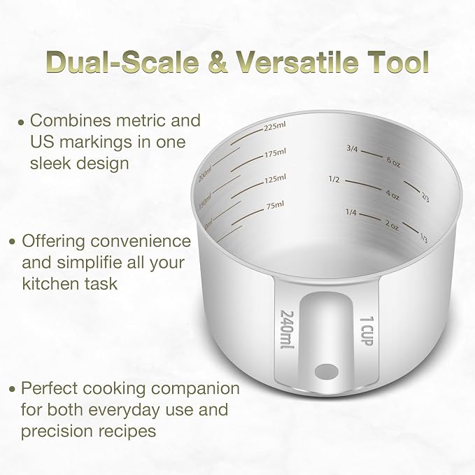 2PCS 1Cup Single Measuring Cup, Etched Inner Scale Stainless Steel Measure Scoop - Image 4