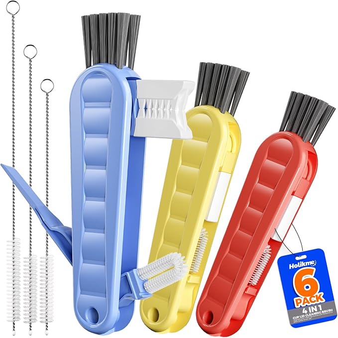 6 Pack Holikme 4 in 1 Cup Lid Cleaning Brush Set by Holikme