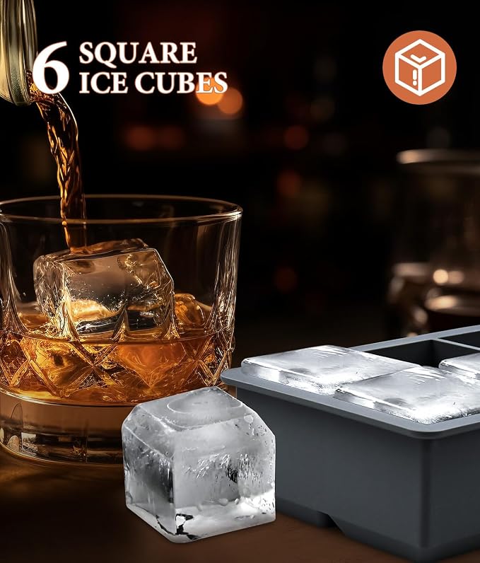 Silicone Large Ice Cube Molds, 6 Ice Ball Maker Mold, 6 Square Ice Cube Mold，4 - Image 3