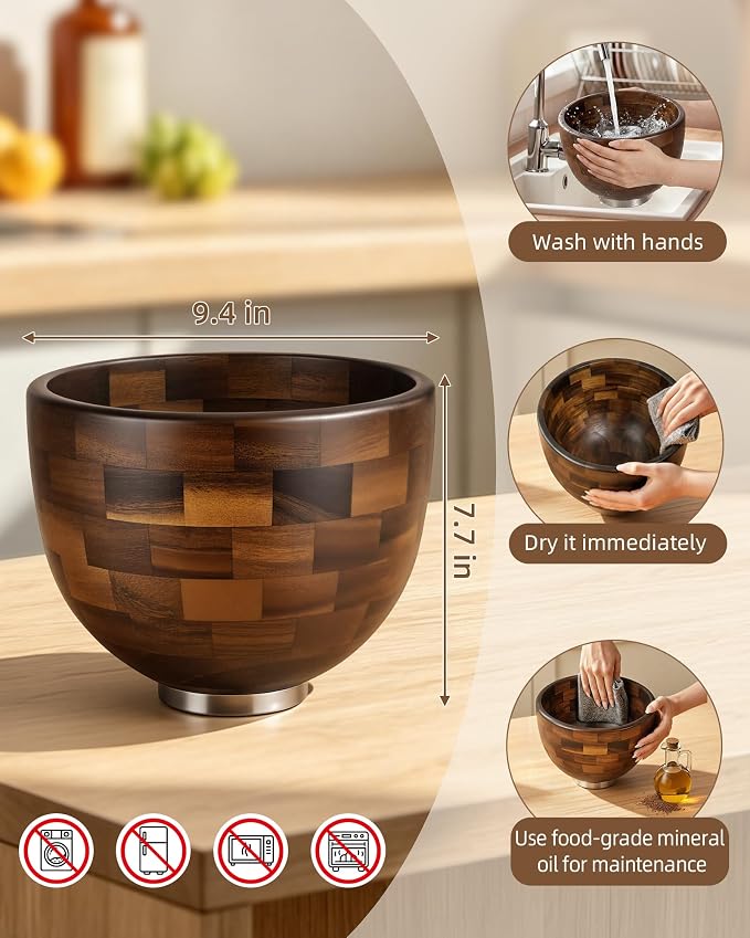 Premium Walnut Wood Mixing Bowl, Compatible - Image 5