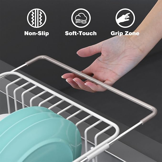 Dish Drying Rack in Sink: Expandable, 3-Slot Utensil Holder, Anti-Slip Handle. - Image 6