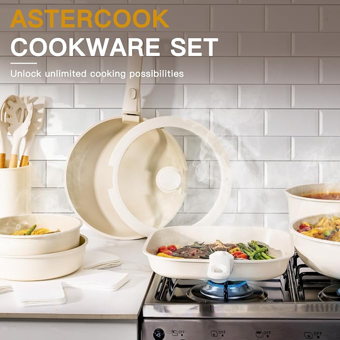 Astercook 23 Pcs Pots and Pans Set Non Stick, Ceramic Cookware Set Detachable - Image 7