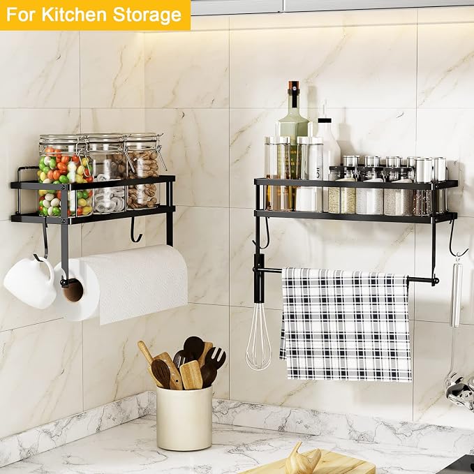 ESOW Paper Towel Holder with Shelf Storage, Adhesive Wall Mount 2-in-1 Basket - Image 2