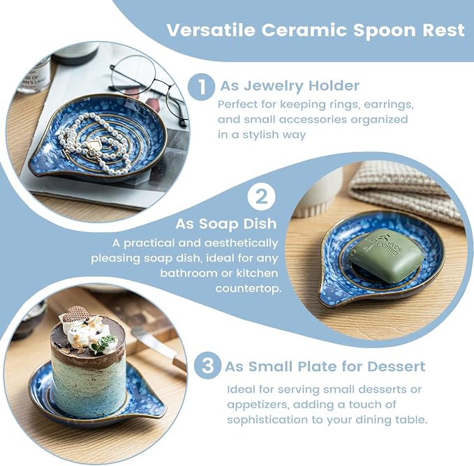 LAUCHUH Spoon Rest for Stove Top, 5” Ceramic Spoon Holder Cooking Utensil - Image 6