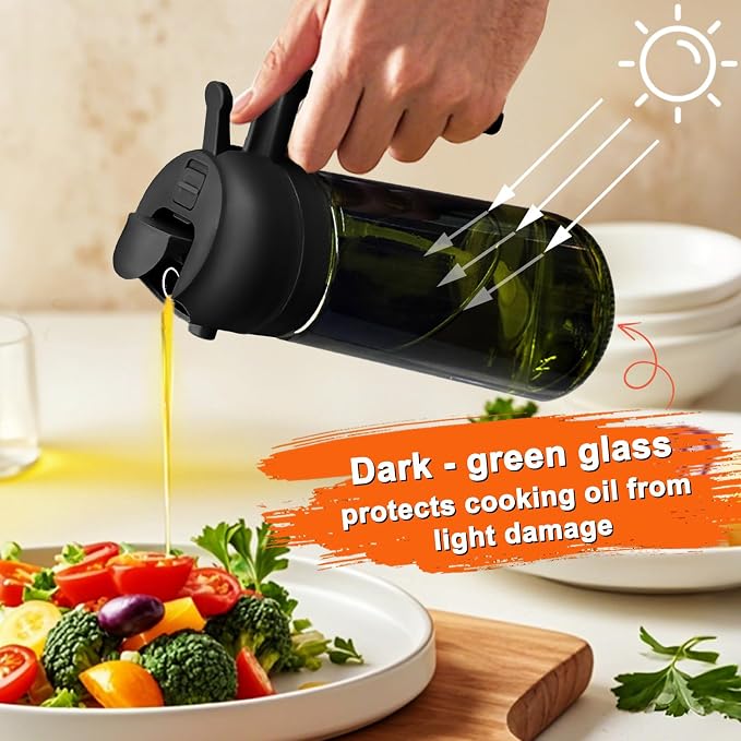 mqnxoi 2 in 1 Glass Oil Sprayer & Dispenser, 16oz/470ml Olive Cooking, Air Fryer - Image 3