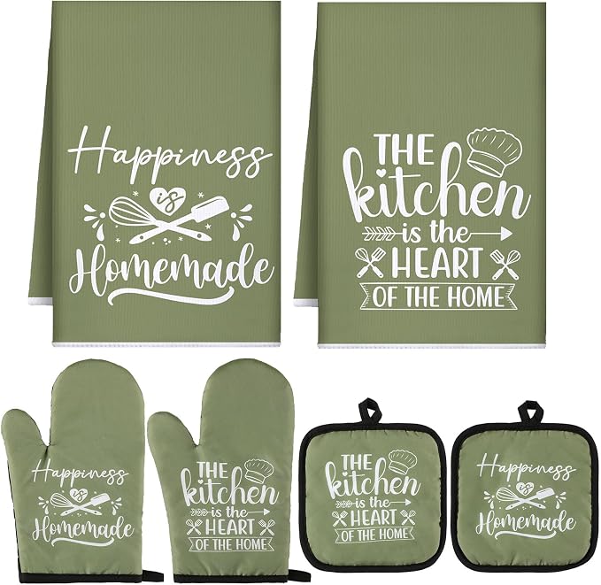 Sratte 6 Pcs Kitchen Decor Accessories Set Farmhouse Towels Pot Holders Oven by Sratte