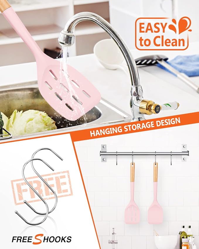 Pack of 2 Silicone Spatula, Non Stick Cooking Utensil Set Wooden Handle Kitchen - Image 4