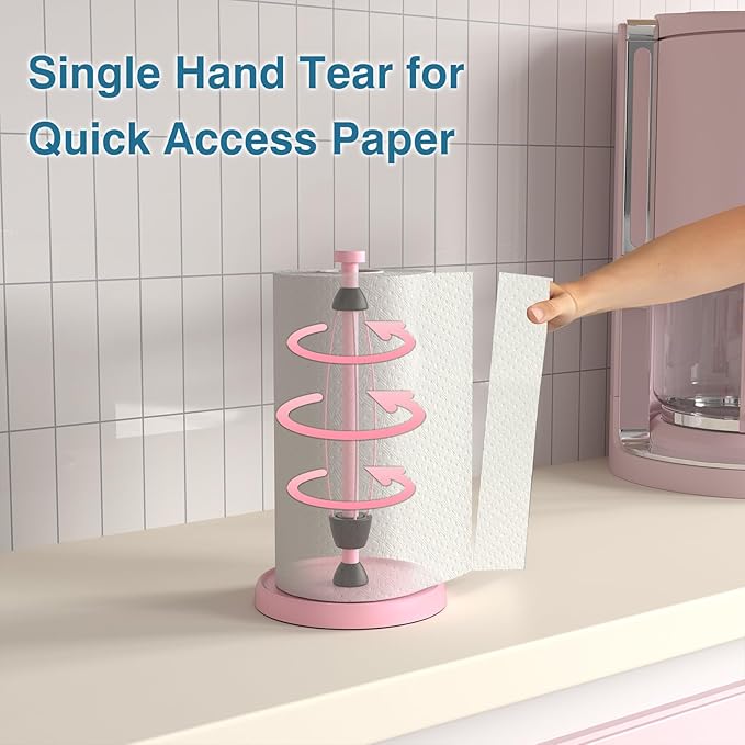 Pink Paper Towel Holder Countertop, Stainless Steel, Weighted Base, Paper Towel - Image 3