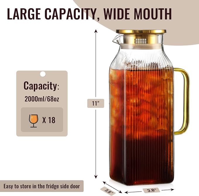 2 Liter/68 oz Square Glass Pitcher - Image 2