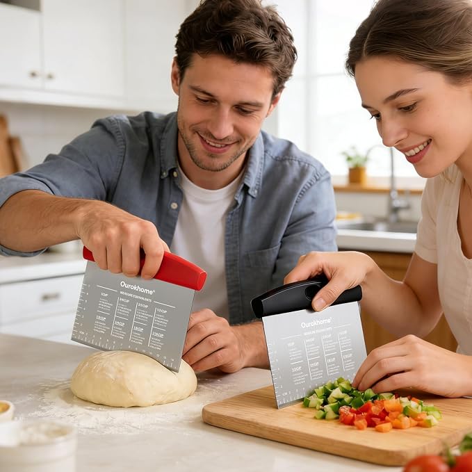 Ourokhome 2 Pack Bench Scraper Dough Cutter, Stainless Steel Dough Scraper - Image 8