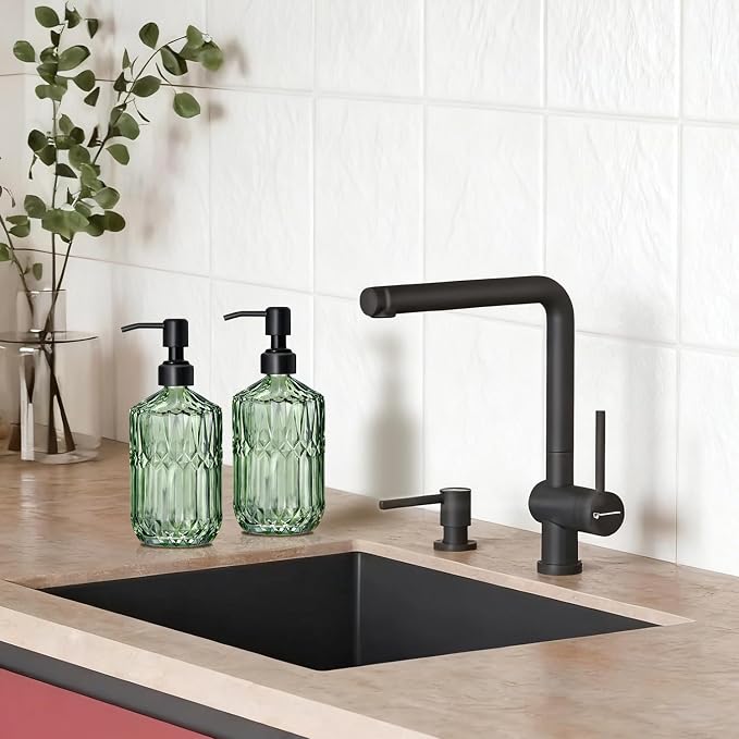 COHOSEGE 17 Oz Green Glass Kitchen Soap Dispenser - Image 4