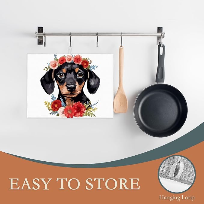 Dachshund Dog Flowers Dish Drying Rack Mat - Image 3