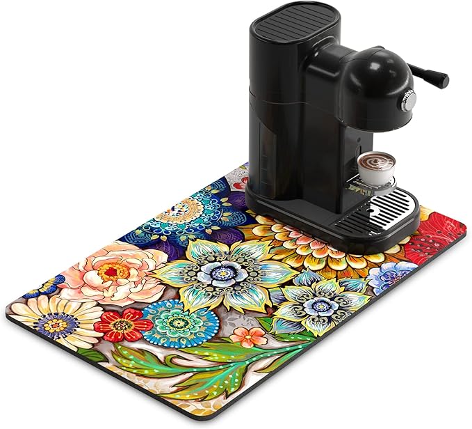Rnivvi Coffee Mat, Hide Stain Rubber Backed Absorbent Dish Drying Pad by Rnivvi