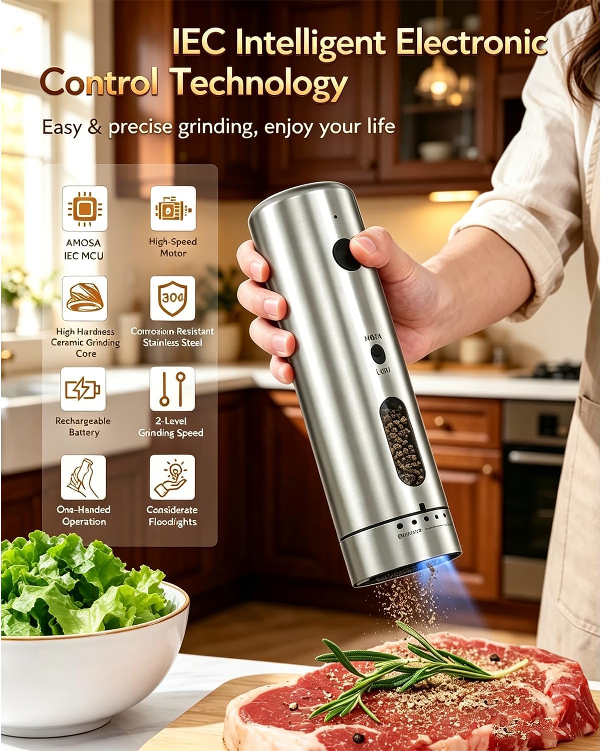High & Low Variable Speeds Electric Salt and Pepper Grinder Set