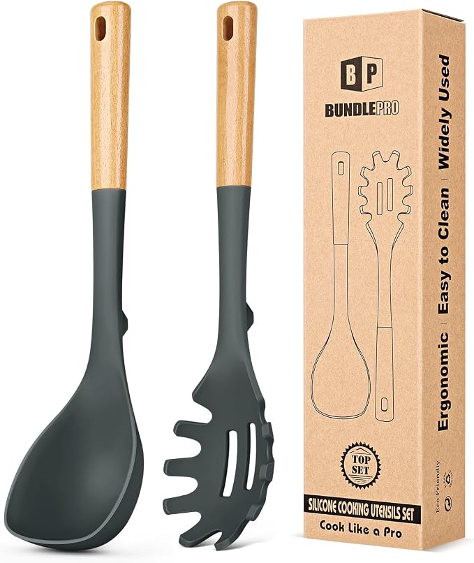 Silicone Soup Ladle and Spaghetti Spoon Set by BUNDLEPRO