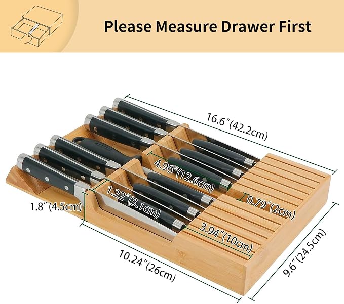 Utoplike in-Drawer Knife Block Bamboo Kitchen Knife Drawer Organizer, Handle - Image 2