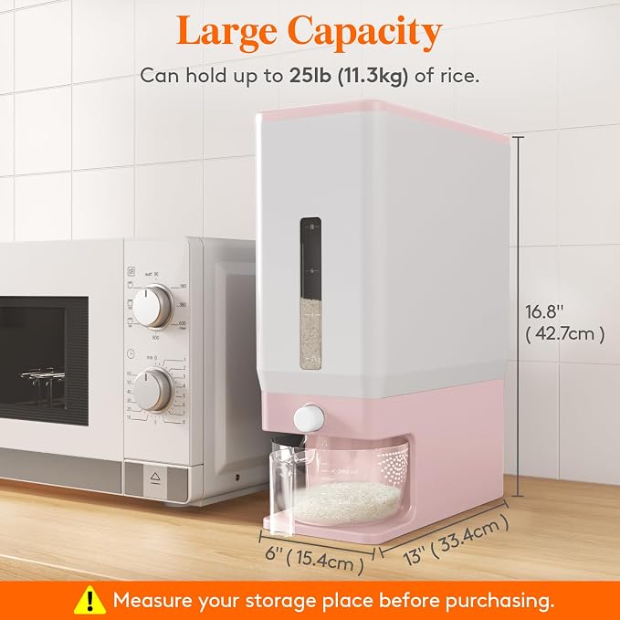 Lifewit Rice Dispenser 25 Lbs, Rice Storage Container Sealed Moisture Proof - Image 3