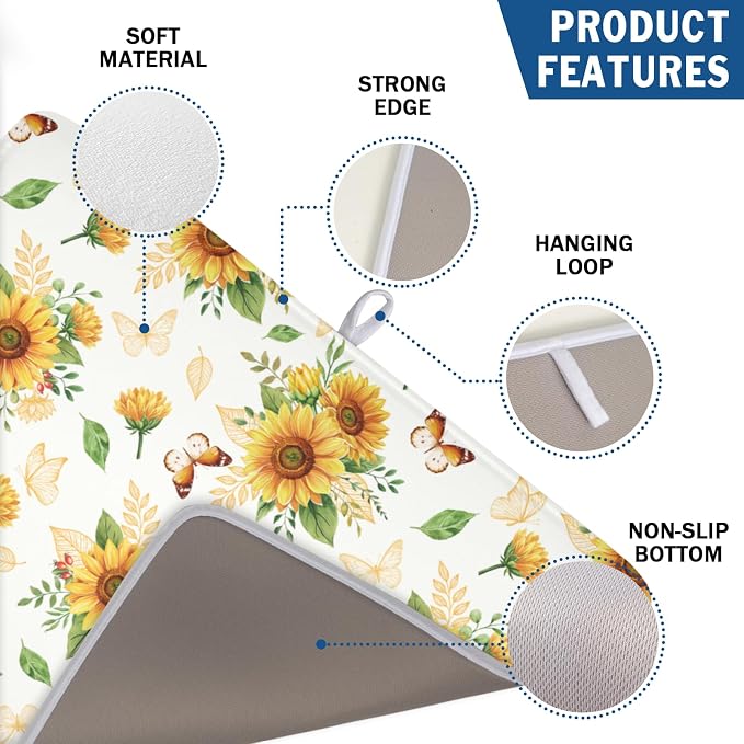 Sunflower Dish Drying Mat for Kitchen Counter Summer Yellow Floral Microfiber - Image 3