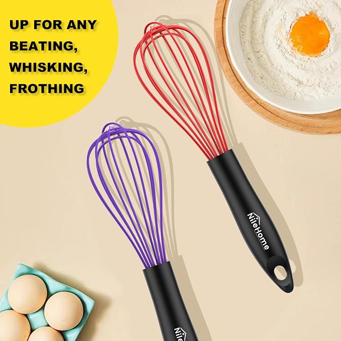 NileHome Silicone Whisk Set, 3 Pack Kitchen Whisk 10" Kitchen Wisk Wire Whisks - Image 7