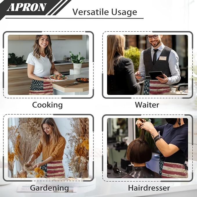 Server Apron with 3 Pockets, Waterproof Oil Waitress Waiter Half Apron - Image 6