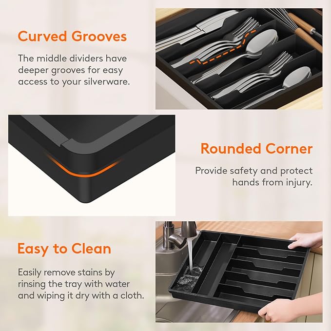 Lifewit Silverware Drawer Organizer Tray, Plastic Cutlery Storage - Image 7