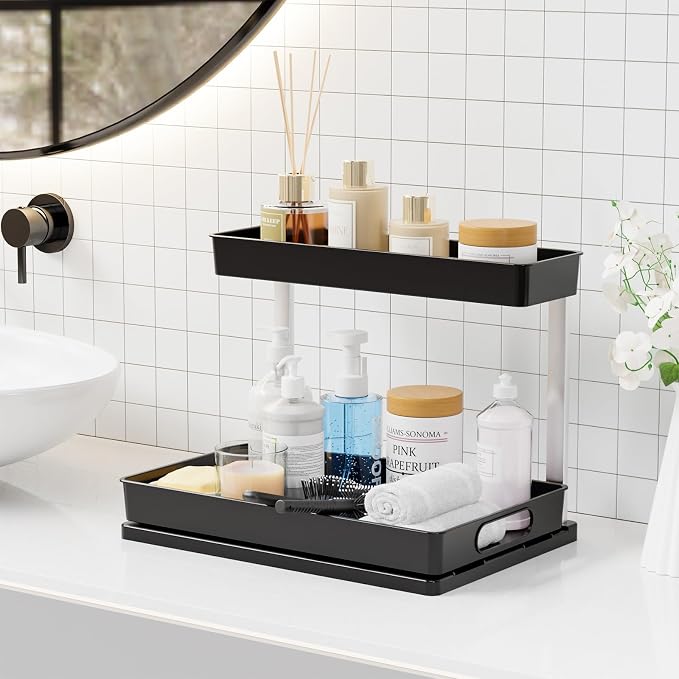 Yieach 2 Pack 10.8″ High Pull Out Under Sink Organizer, 14.5″ Deep 2 Tier Slide - Image 9