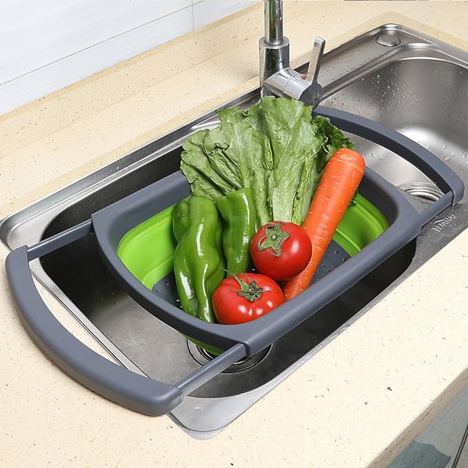 Qimh Colander collapsible, Colander Strainer Over The Sink Vegetable Fruit - Image 2