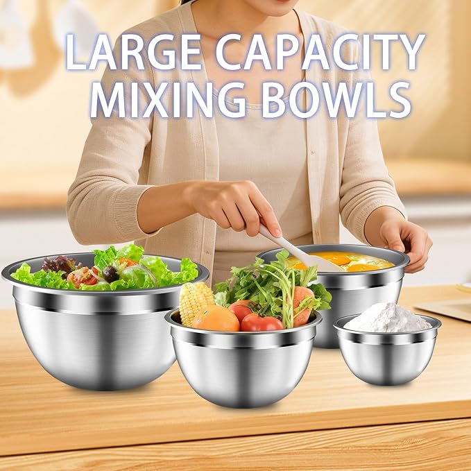 Mixing Bowls with Airtight Lids Set, Large Prep Metal Mixing Bowls - Image 2
