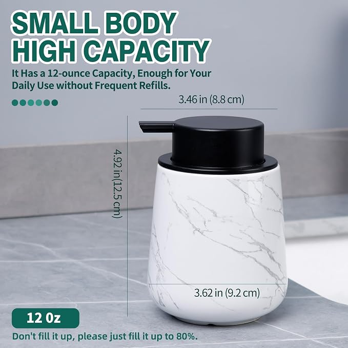 Bosilunlife Ceramic Foaming Soap Dispenser - 12 oz Marble Foam Hand Wash - Image 4