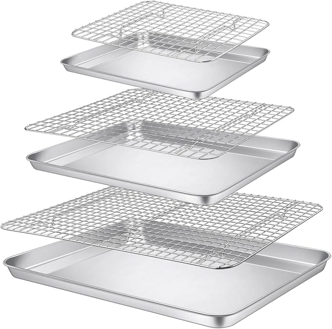 P&P CHEF 16 + 12.5 + 9 Inch Baking Sheet and Rack Set, Stainless Steel Cookie by PPCHEF