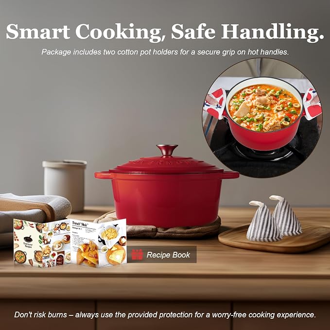 Overmont Enameled Cast Iron Dutch Oven - 7QT Pot - Heavy-Duty Cookware - Image 6