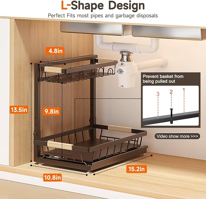 Sevenblue 2 Packs Under Sink Organizer, Height Adjustable 2 Tier Under Kitchen - Image 2
