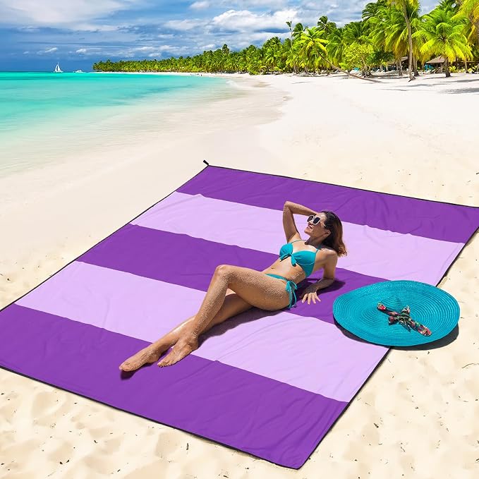 WIWIGO Beach Blanket Waterproof Sandproof Beach Mat 79" X 83"/10'x9'for 2-8 - Image 5
