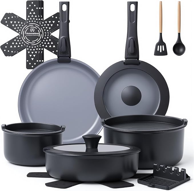 Ammeloo 18-Piece Ceramic Pots and Pans Set Non Stick, Non Toxic Cookware Set by Unknown