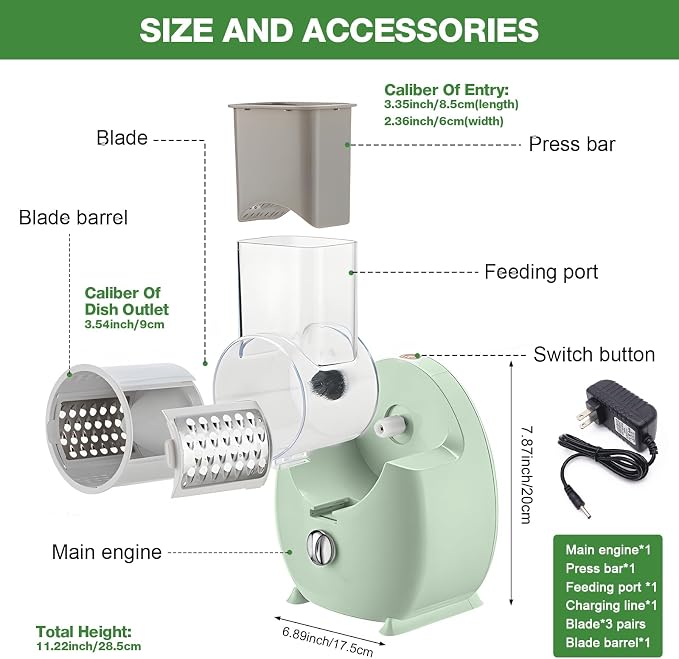 Electric Cheese Grater for Block Cheese - 3 in 1 Rotary Cheese Grater Electric - Image 8