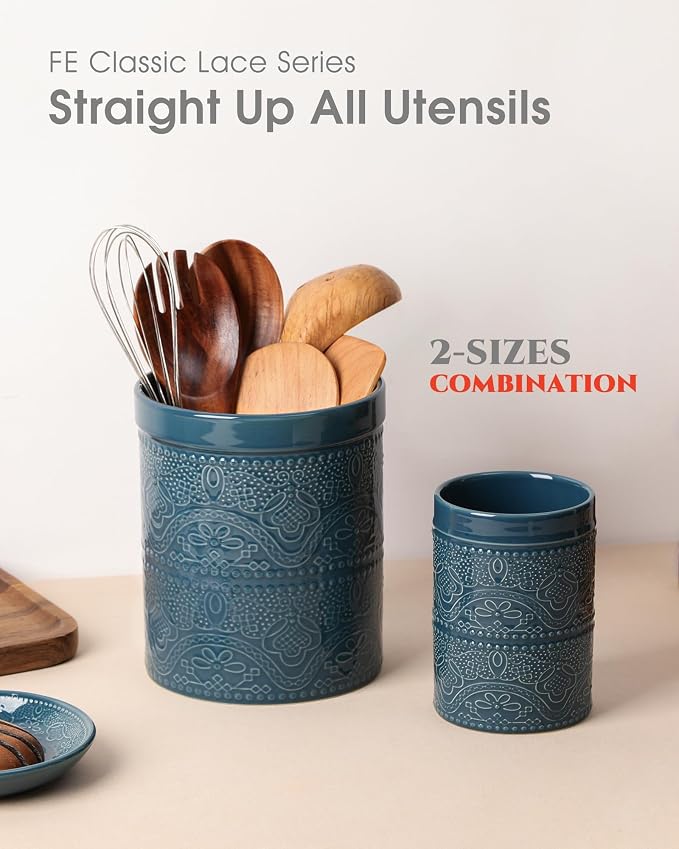 FUN ELEMENTS Kitchen Utensil Holder, 7.2+5.5" Super Large Utensil Crock Heavy - Image 5