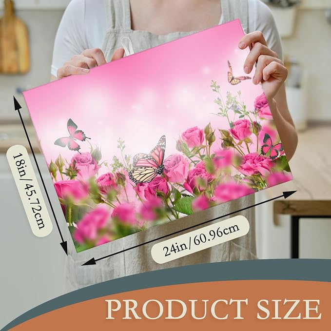 Pink Roses Flowers Dish Drying Mat - Image 2