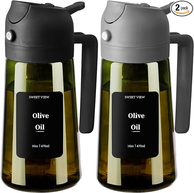 SWEET VIEW 2PCS Olive Oil Dispenser and Oil Sprayer – 16oz/470ml Glass by SWEETVIEW