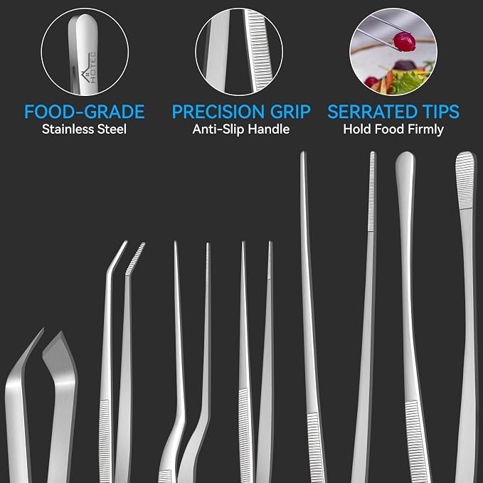 HOTEC Kitchen Tweezers Tongs Stainless Steel, Baking & Repair - Image 3