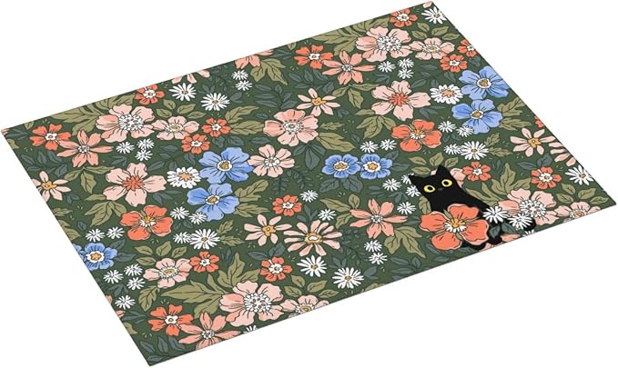 Black Cat Floral Dish Drying Mat - Image 2