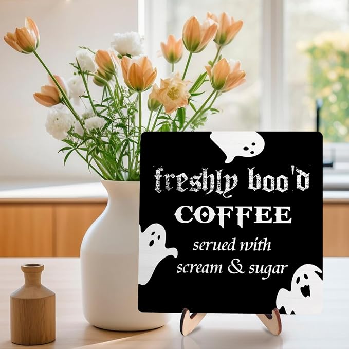 Freshly Boo'd Coffee Wood Sign, Halloween Coffee Bar Decor, Scream Sugar Spooky - Image 6