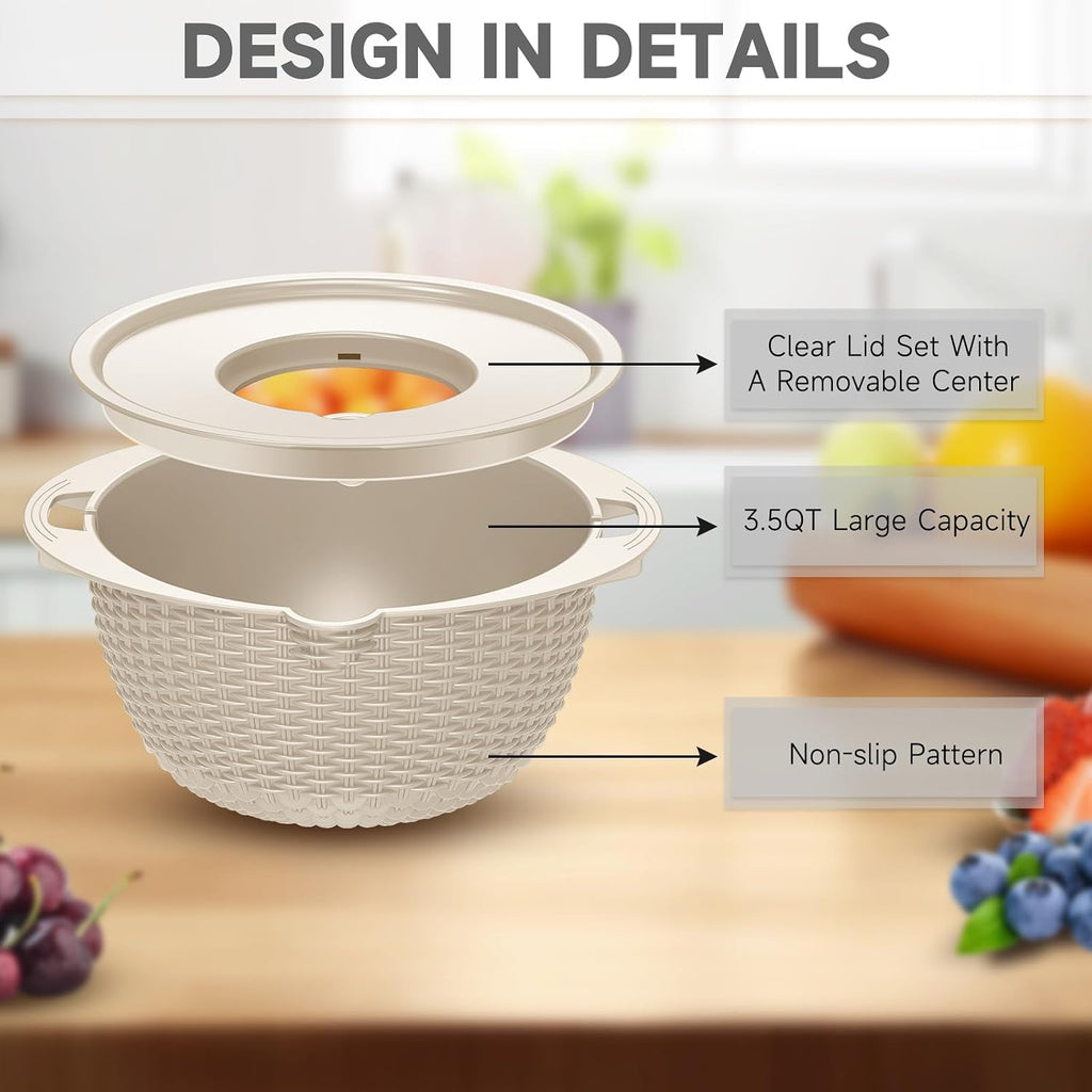 4-1 Colander with Bowl & Spoons Set - Rotatable Colander for kitchen